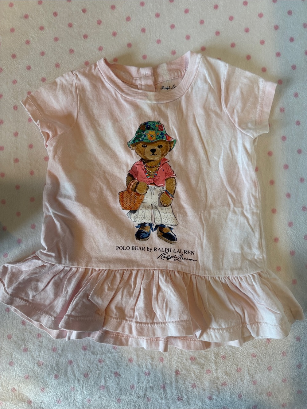 Ralph Lauren baby girl Light Pink Polo Bear Ruffle-Hem Tee